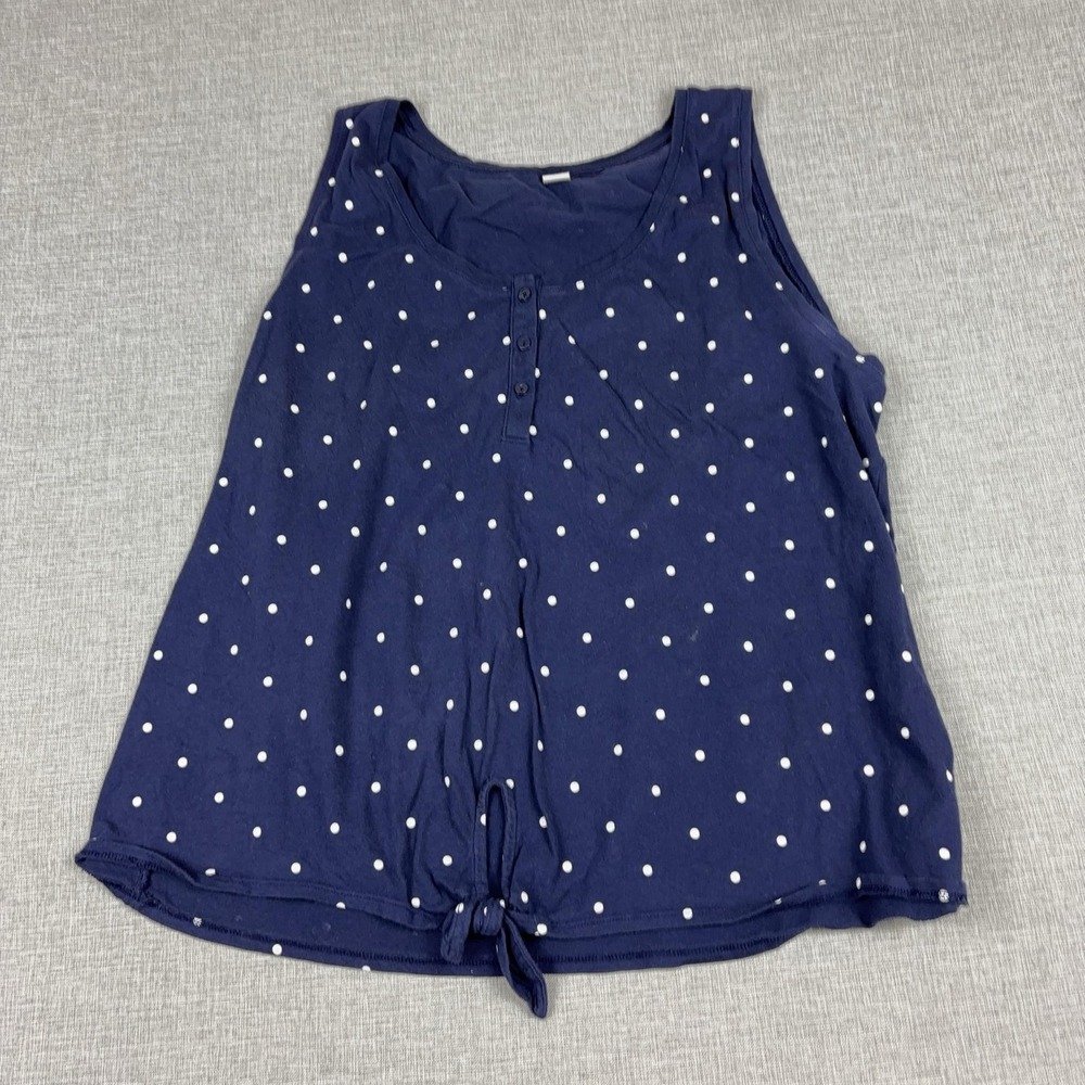 Old Navy Tank Top Womens XXL Blue Scoop Neck Sleeveless Polka Dot Tie Front